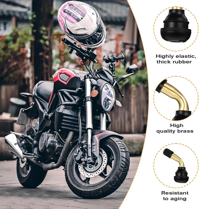 Exclaith 4 Pcs PVR60/PVR70 Valve Stem Bent 90 Degree Angled Brass Stems Bent 90 Degree Angled Snap-in Rubber Base Motorcycle Scooter ATV Go Kart Fits Tubeless Tire Rim - Image 5